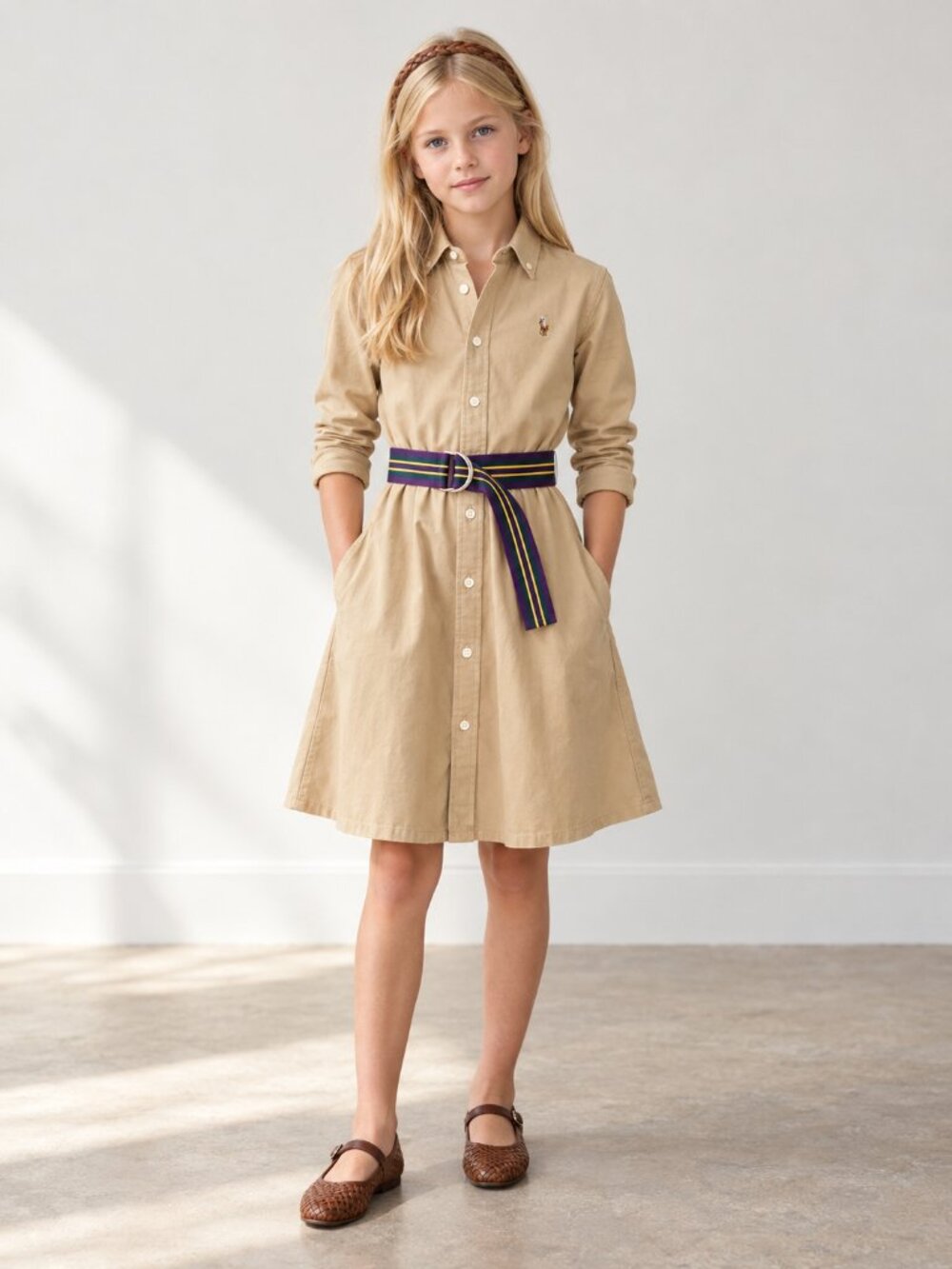 POLO RALPH LAUREN Girl's Belted Chino Khaki Safari Preppy Dress